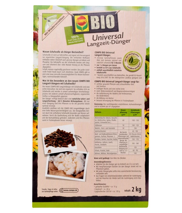 COMPO BIO Universal Langzeit-Dünger Mit Schafwolle, 2 Kg 2 COMPO BIO Universal Langzeit-Dünger Mit Schafwolle, 2 Kg – Bild 2