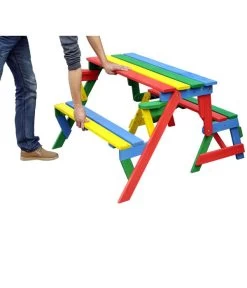 Habau Kinder Picknickbank Bunt, 100 X 50 X 62 Cm -Garten & Außenbereich 4031100 WE FS 005 KinderPicknickbank