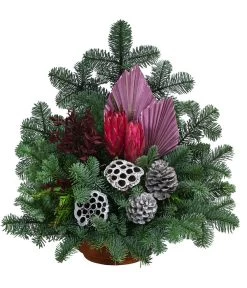 Grabgesteck In Terrakotta-Schale, Dreieckig, Pink, Ca. B45/H50/T35 Cm