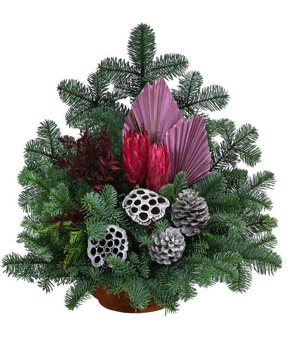 Grabgesteck In Terrakotta-Schale, Dreieckig, Pink, Ca. B45/H50/T35 Cm 1 Grabgesteck In Terrakotta-Schale, Dreieckig, Pink, Ca. B45/H50/T35 Cm