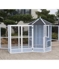 Dehner Vogelvolieren-Set Santorini, Mit Freigehege, Weiß/blau, Ca. B236,4/H180/T132 Cm -Garten & Außenbereich 6640585 6941041 6941058 WE MO 003 MQVHSantoriniGehege