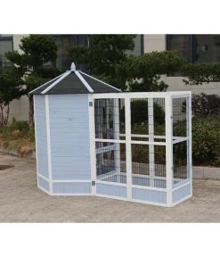 Dehner Vogelvolieren-Set Santorini, Mit Freigehege, Weiß/blau, Ca. B236,4/H180/T132 Cm -Garten & Außenbereich 6640585 6941041 6941058 WE MO 004 MQVHSantoriniGehege