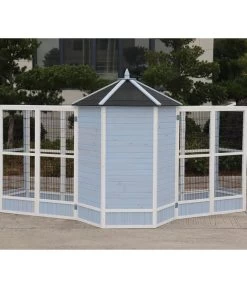 Dehner Vogelvolieren-Set Santorini, Mit Freigehege, Weiß/blau, Ca. B236,4/H180/T132 Cm -Garten & Außenbereich 6640585 6941041 6941058 WE MO 008 MQVHSantoriniGehege