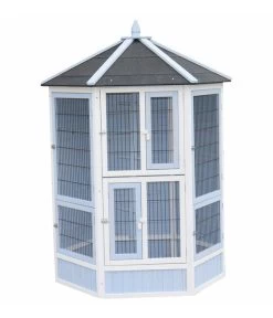 Dehner Vogelvolieren-Set Santorini, Mit Freigehege, Weiß/blau, Ca. B236,4/H180/T132 Cm -Garten & Außenbereich 6640585 6941058 WE FS 001 MQVoliereSantoriniHellblauWeiss