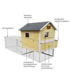 Dehner Hühnerstall Happy Farm Miami, Gelb, Ca. B337/H158,5/T145,8 Cm -Garten & Außenbereich 6897169 WE IG 001 DehnerMarkenqualitaetHuehnerstallMiami