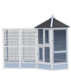 Dehner Vogelvolieren-Set Santorini, Mit Freigehege, Weiß/blau, Ca. B236,4/H180/T132 Cm