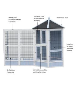 Dehner Vogelvolieren-Set Santorini, Mit Freigehege, Weiß/blau, Ca. B236,4/H180/T132 Cm -Garten & Außenbereich 6941058 WE IG 003 MQVolierenSetSantoriniHellblauWeiss